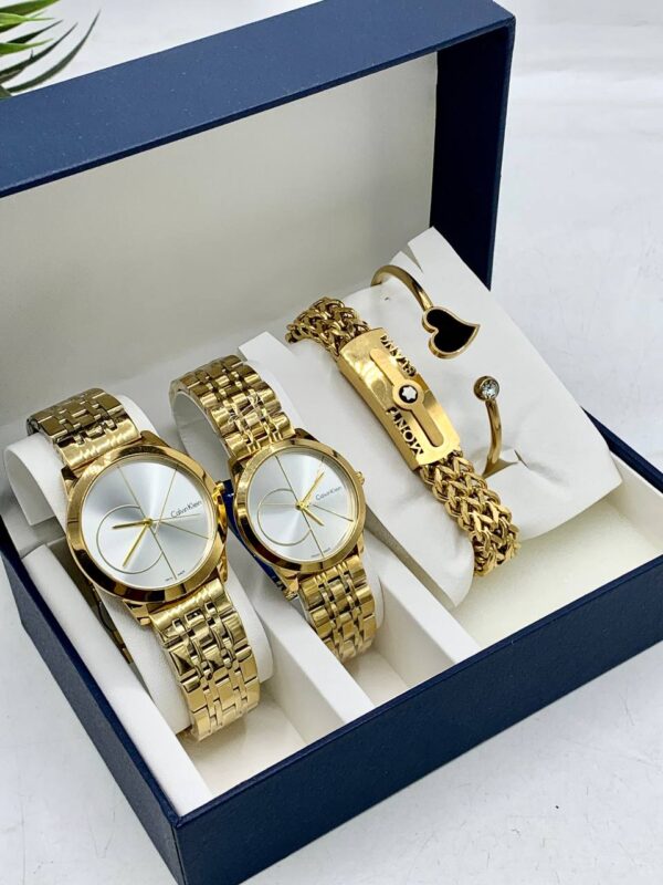 Calvin Klein (CK) Couple Wristwatch Set And Double Bracelet – Timeless Elegance for Him & Her - Image 2