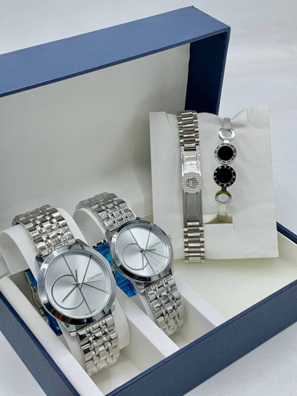 Calvin Klein (CK) Couple Wristwatch Set And Double Bracelet – Timeless Elegance for Him & Her - Image 3